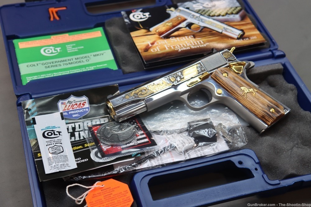 Colt 1911 Pistol LOST STATE OF FRANKLIN Gold Engraved 45ACP Stainless 45 SA-img-0