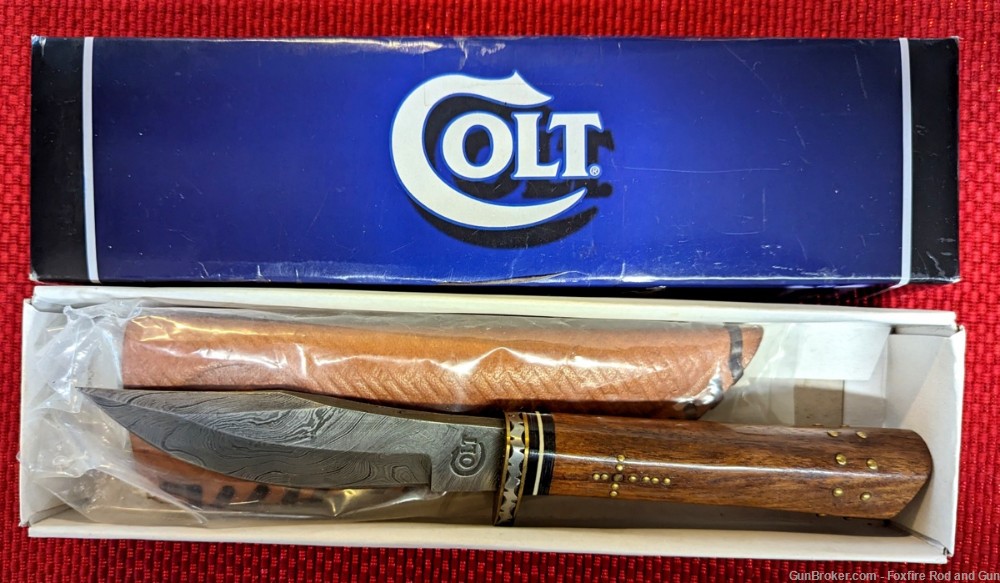 Colt CT-406 Damascus Huntig Knife, Sheath, & Box-img-0