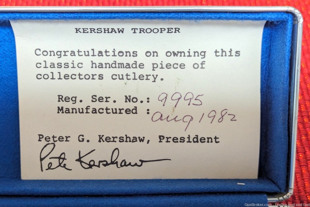 1982 Kershaw Trooper w/Metal Case, Sheath, & Factory Paperwork-img-1