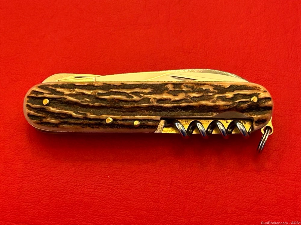 Vintage MKM Maniago Italy Swiss Army Style Camp Pocket Knife Stag Inox NOS -img-5