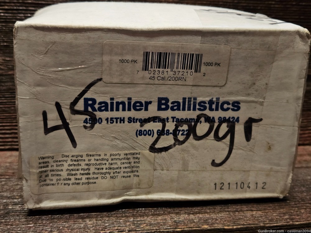 Rainier Ballistics 45cal .452dia 200gr RN Bullets 1000 Count-img-0