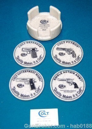 Rare Colt Firearms Coaster Set Ser # 41 w/ Holder-img-0