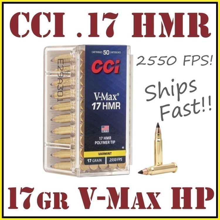 100rds CCI V-Max™ .17 HMR Small Game 17 grn HP varmint hunting + FAST SHIP-img-0