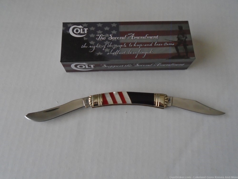 Mother of Pearl COLT CT715 2ND Amendment Red White & Blue Moose Knife!-img-3