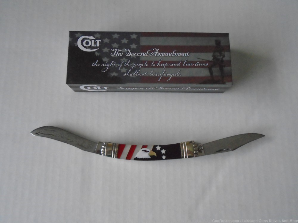 Mother of Pearl COLT CT715 2ND Amendment Red White & Blue Moose Knife!-img-0