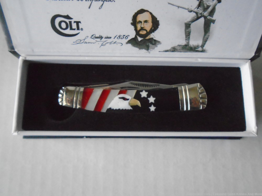 Mother of Pearl COLT CT715 2ND Amendment Red White & Blue Moose Knife!-img-11