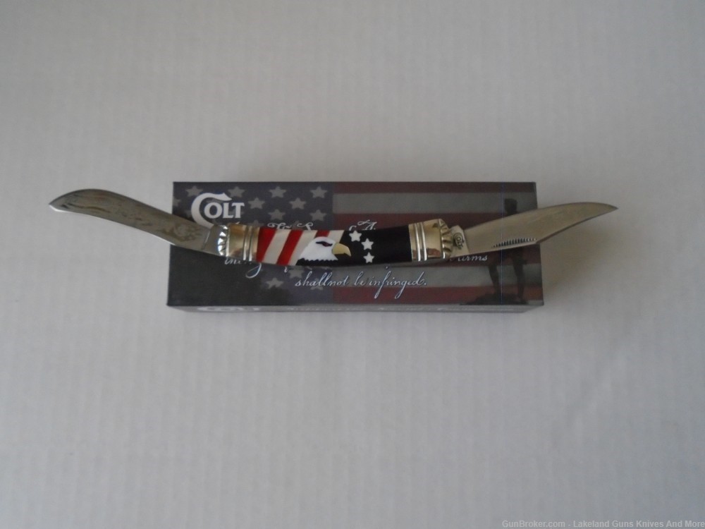 Mother of Pearl COLT CT715 2ND Amendment Red White & Blue Moose Knife!-img-5