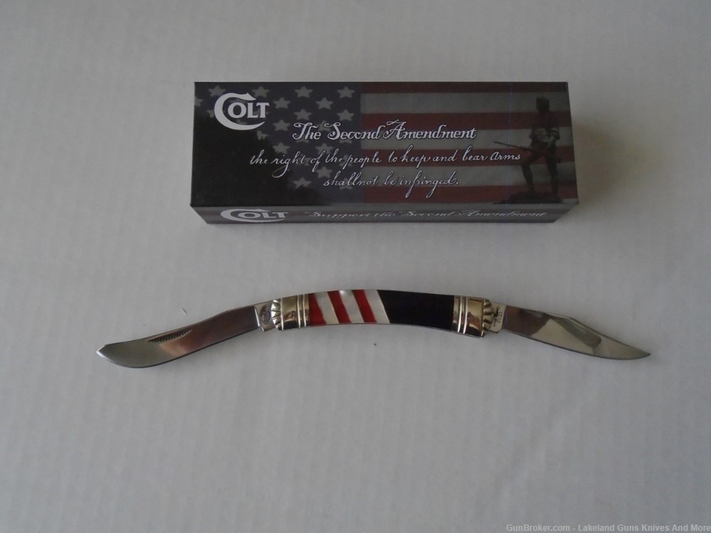 Mother of Pearl COLT CT715 2ND Amendment Red White & Blue Moose Knife!-img-2
