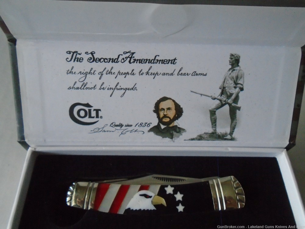 Mother of Pearl COLT CT715 2ND Amendment Red White & Blue Moose Knife!-img-10