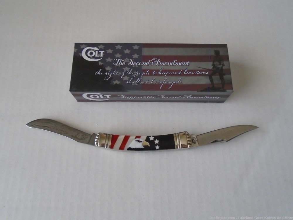 Mother of Pearl COLT CT715 2ND Amendment Red White & Blue Moose Knife!-img-7