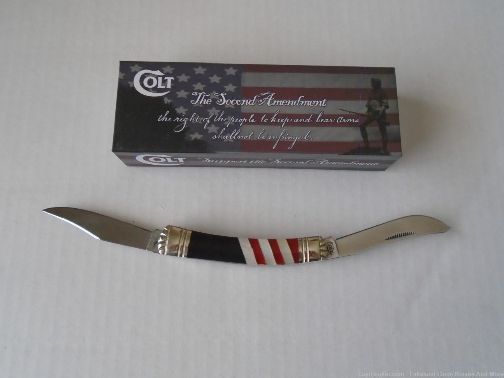 Mother of Pearl COLT CT715 2ND Amendment Red White & Blue Moose Knife!-img-8