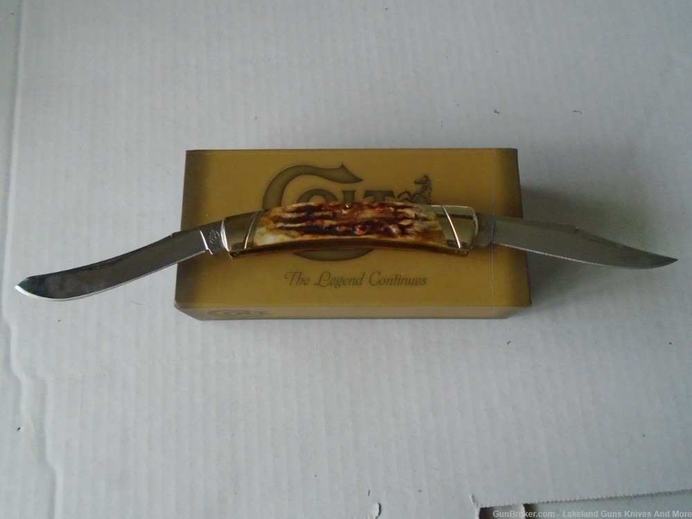 RARE NIB COLT #CT323 2-blade Muskrat Brown Stag Handle Pocket Knife!-img-6