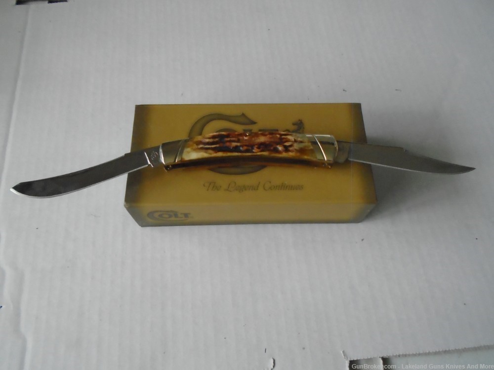 RARE NIB COLT #CT323 2-blade Muskrat Brown Stag Handle Pocket Knife!-img-7