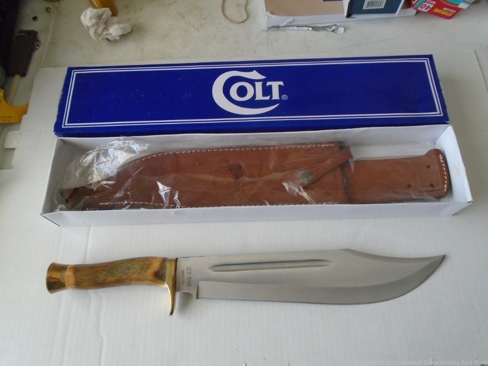 NIB Giant! COLT CT848 Giant 17 1/4" Stag Handle Leather Sheath Bowie Knife-img-17