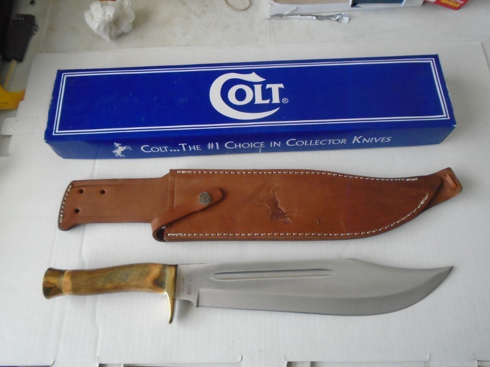 NIB Giant! COLT CT848 Giant 17 1/4" Stag Handle Leather Sheath Bowie Knife-img-2