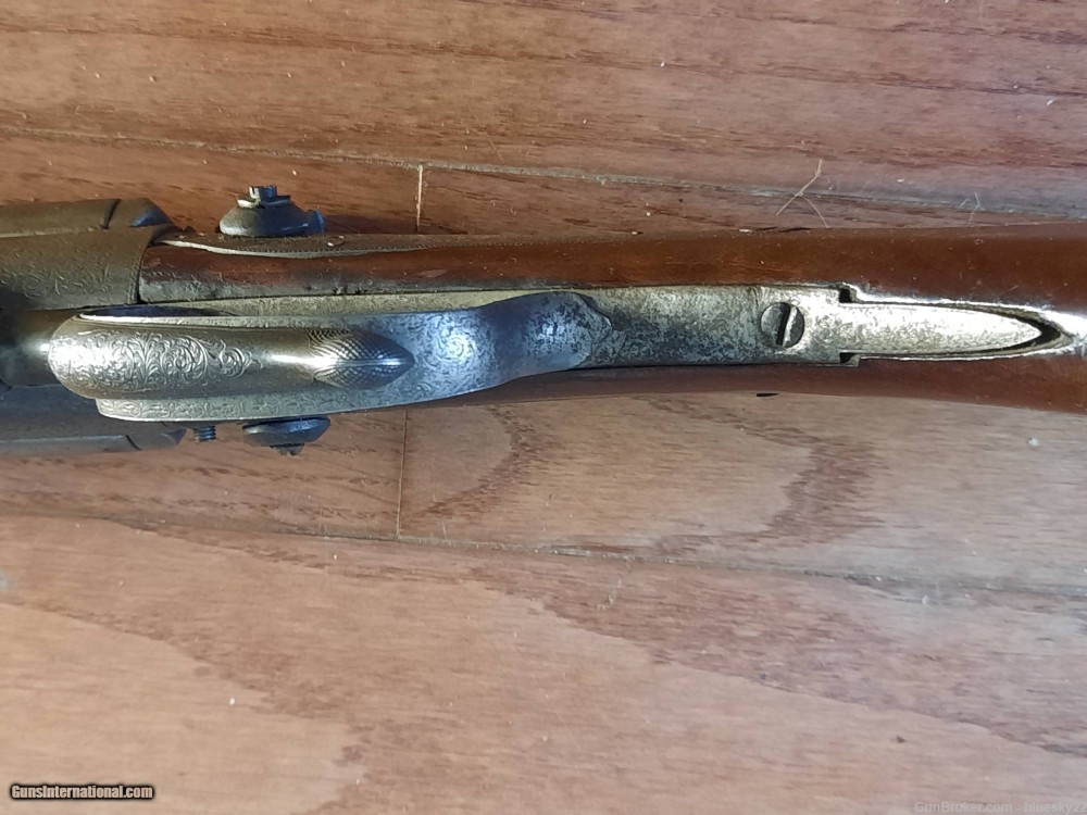 Isaac Hollis & Sons SxS Shotgun Early Antique engraved pinfire conversion -img-8