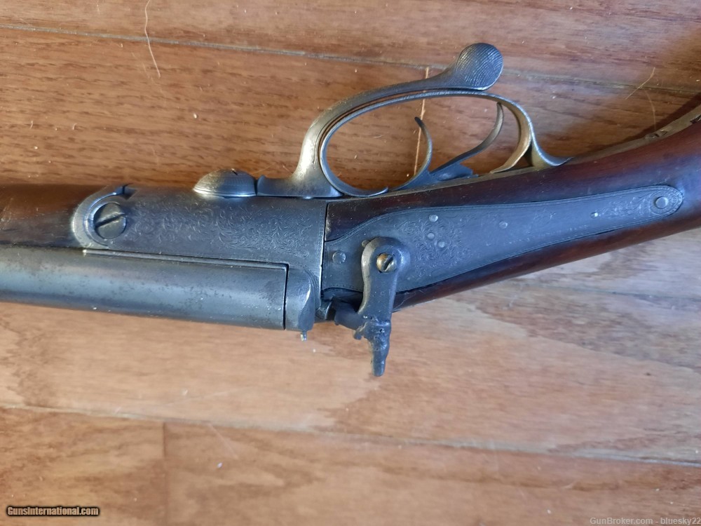 Isaac Hollis & Sons SxS Shotgun Early Antique engraved pinfire conversion -img-5