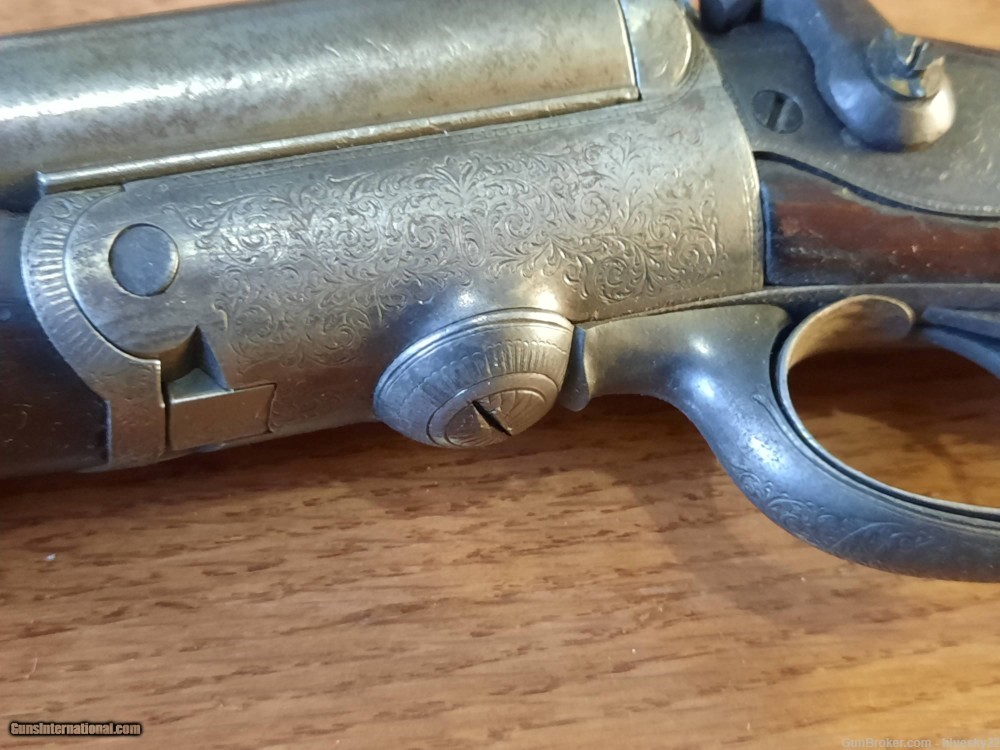 Isaac Hollis & Sons SxS Shotgun Early Antique engraved pinfire conversion -img-2
