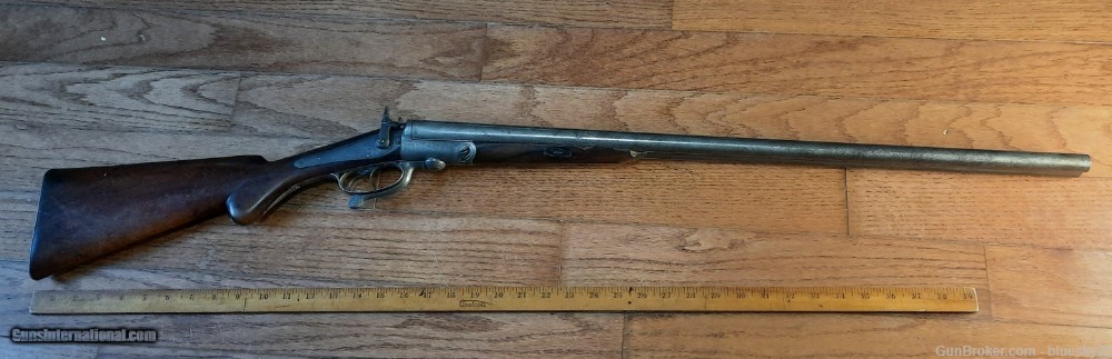 Isaac Hollis & Sons SxS Shotgun Early Antique engraved pinfire conversion -img-4