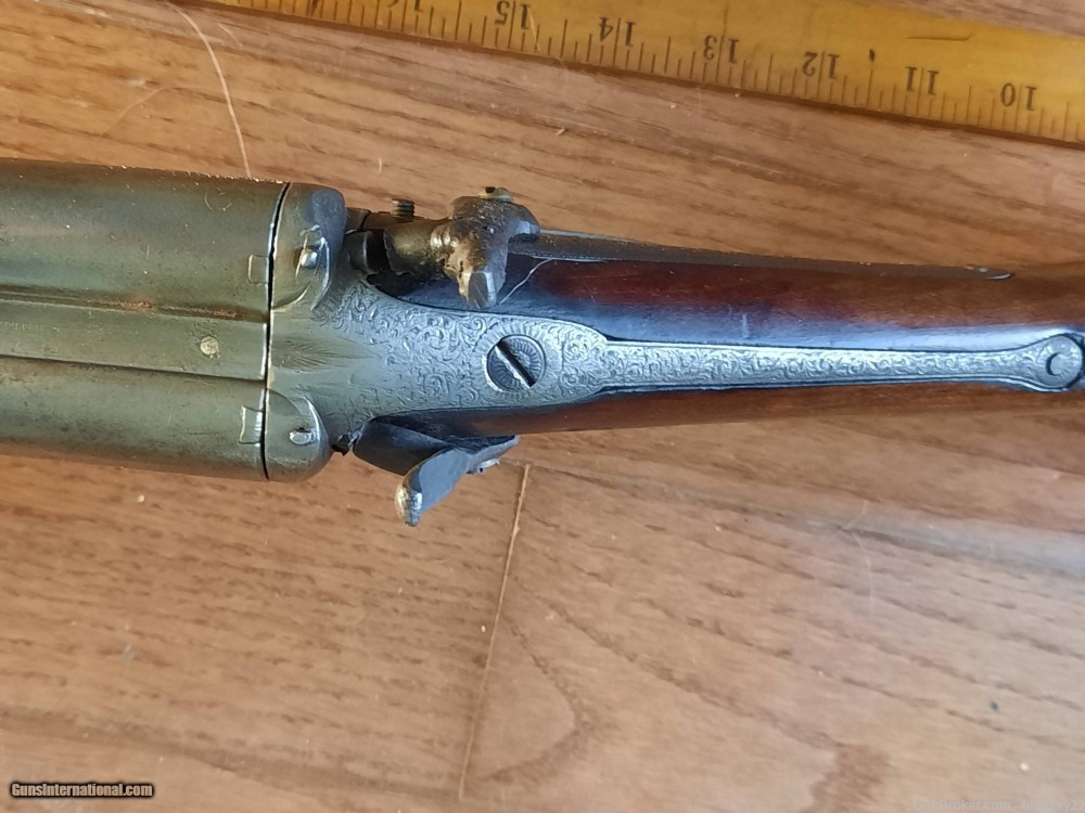 Isaac Hollis & Sons SxS Shotgun Early Antique engraved pinfire conversion -img-7