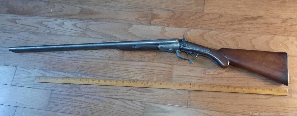 Isaac Hollis & Sons SxS Shotgun Early Antique engraved pinfire conversion -img-0