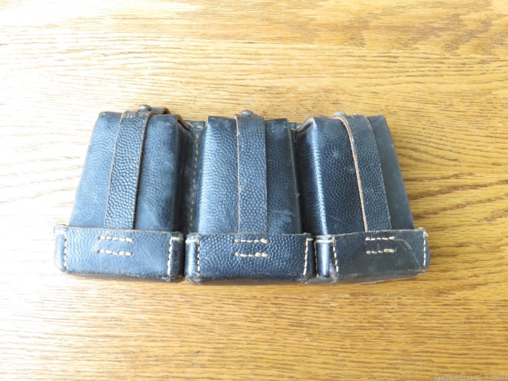 WWII GERMAN MAUSER 98K BLACK PEBBLED AMMO POUCH w RB Nr with INTERIOR STAMP-img-1