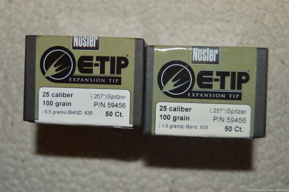 100 ( 2 boxes ) Nosler .257" E-Tip 100 Gr Expansion Tip Bullets-img-3