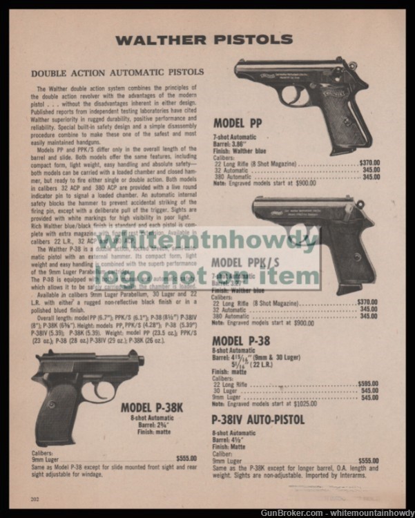 1979 WALTHER PP, PPK/SP-38K Pistol Original PRINT AD-img-0