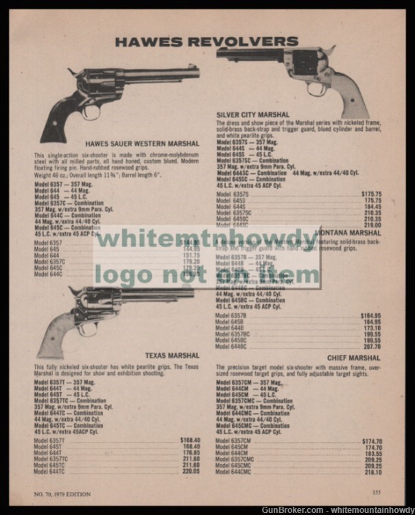 1979 HAWES Sauer Western, Silver City and Texas Marshall Revolver PRINT AD-img-0