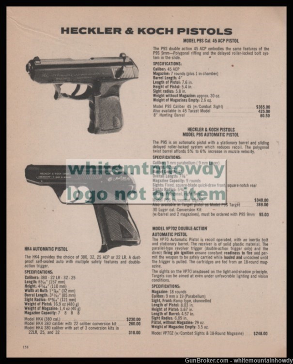 1979 HECKLER & KOCH P9S .45 ACP and HK4 Automatic Pistol Orignal PRINT AD-img-0