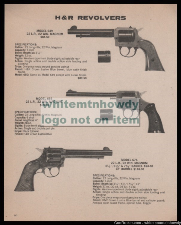 1070 HARRINGTON & RICHARDSON 649, 666, 676 Revolver Original PRINT AD-img-0