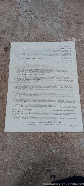 Colt 1911 Automatic Super .38 Specification Sheet Reproduction-img-2