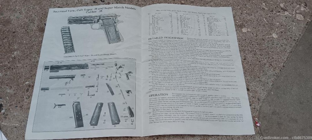 Colt 1911 Automatic Super .38 Specification Sheet Reproduction-img-1