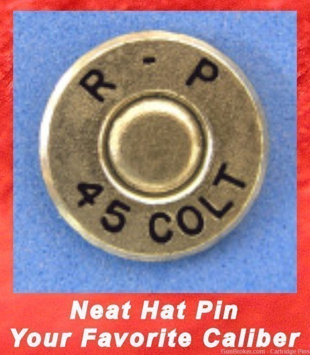 R-P 45 COLT (Nickel - Unfired)  Cartridge Hat Pin  Tie Tac  Ammo Bullet-img-0