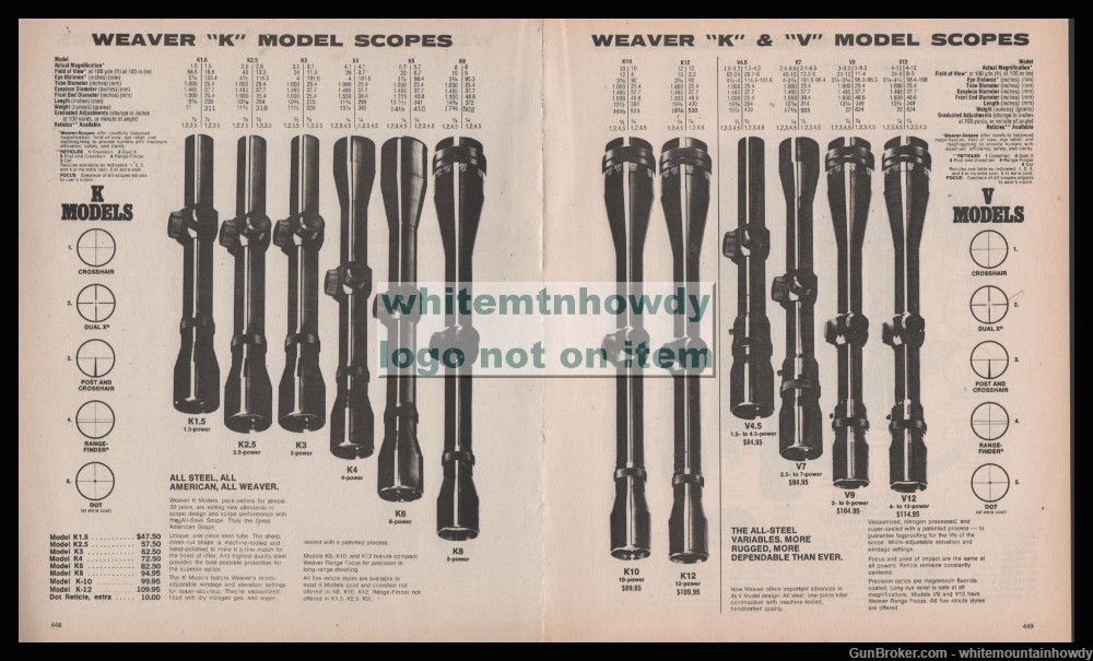 1978 WEAVER Rifle Scope 4-page PRINT AD Models  K, V , K-W, V0W & 22 -img-0