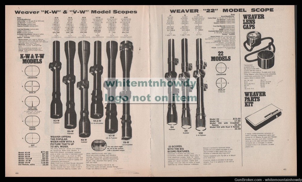 1978 WEAVER Rifle Scope 4-page PRINT AD Models  K, V , K-W, V0W & 22 -img-1