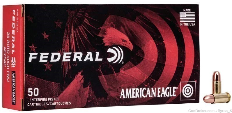 100rds American Eagle™ .25 Auto 50gr FMJ 6.35mm target + FAST SHIPPING -img-1