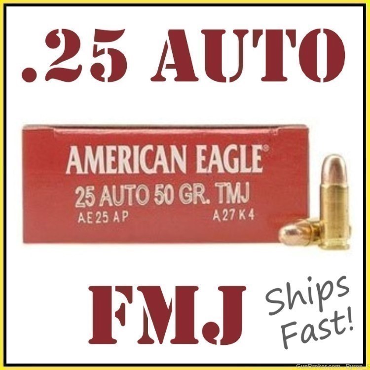 100rds American Eagle™ .25 Auto 50gr FMJ 6.35mm target + FAST SHIPPING -img-0
