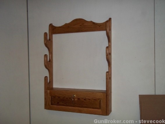 3 Gun Rack w/ Locking Storage Cmpt Golden Oak-img-0