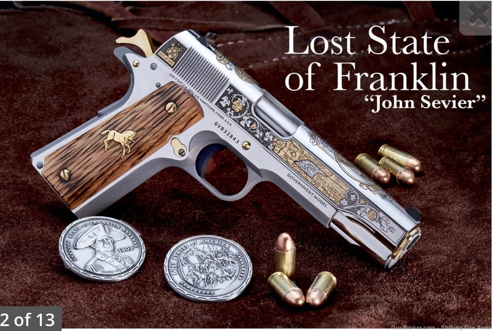 Colt 1911 .45 ACP Engraved  John Sevier - Lost State of Franklin SK Customs-img-1