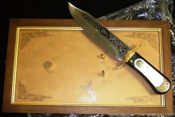 Colt Bowie Art Knife by Franklin Mint 13.5" Leather Board-img-2