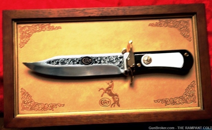 Colt Bowie Art Knife by Franklin Mint 13.5" Leather Board-img-0