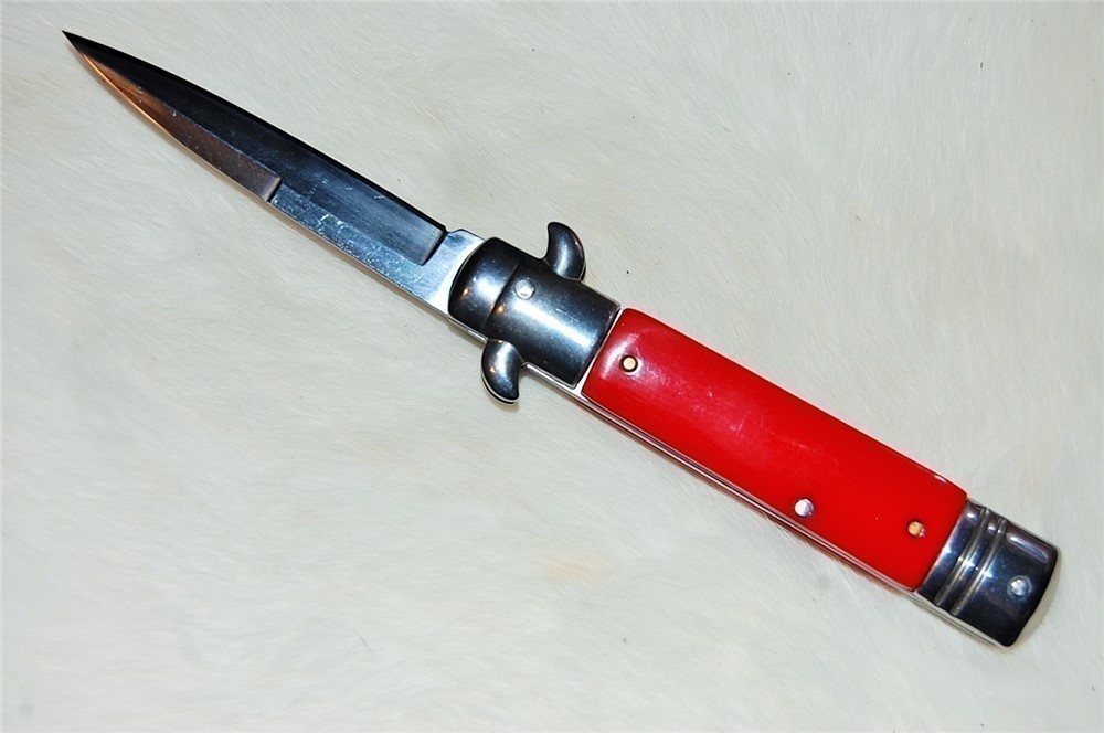 Leverlock Switchblade Stiletto Knife - Red Handle-img-2