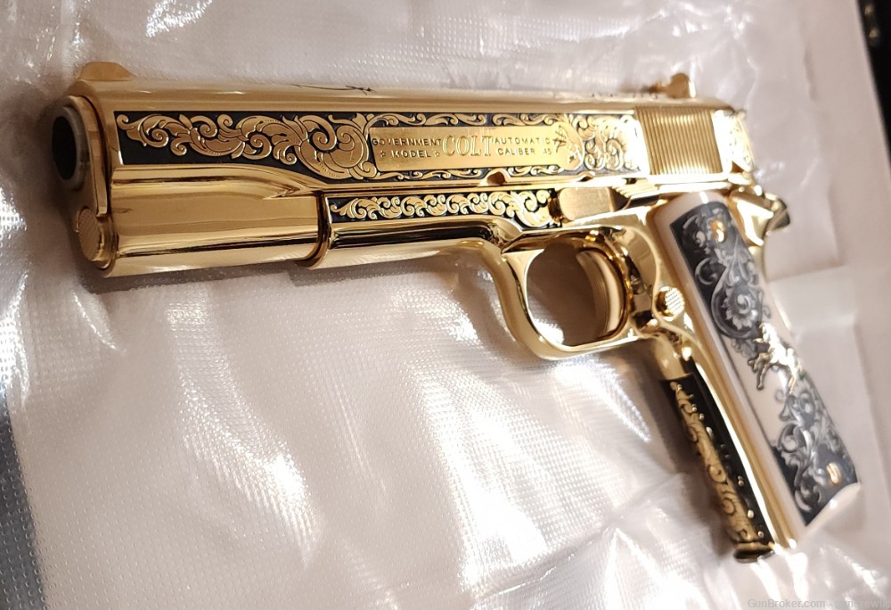 Colt Seattle Engraving Classic Scroll 1911 24K Gold 45ACP NM 5" Layaway-img-5