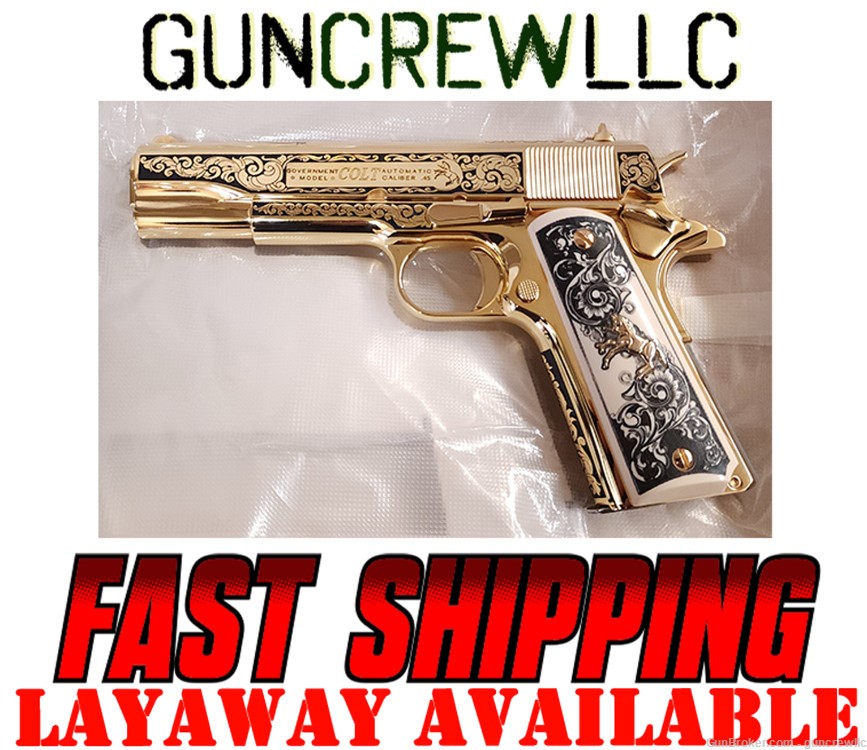 Colt Seattle Engraving Classic Scroll 1911 24K Gold 45ACP NM 5" Layaway-img-0