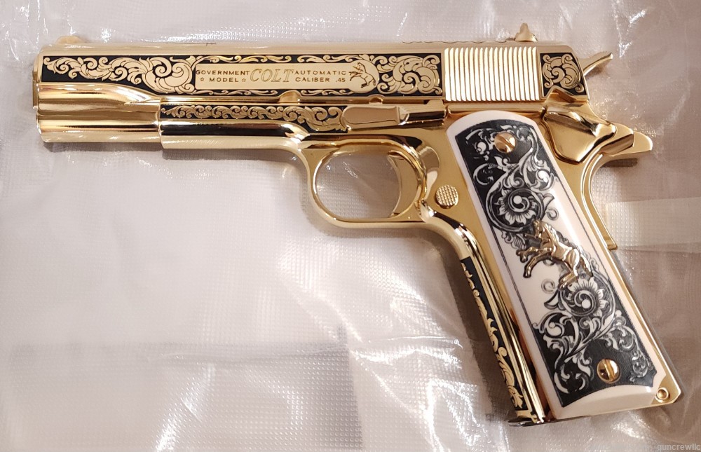 Colt Seattle Engraving Classic Scroll 1911 24K Gold 45ACP NM 5" Layaway-img-4