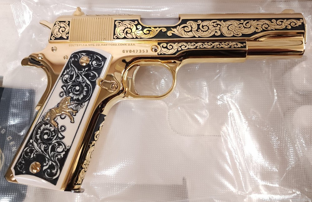 Colt Seattle Engraving Classic Scroll 1911 24K Gold 45ACP NM 5" Layaway-img-11