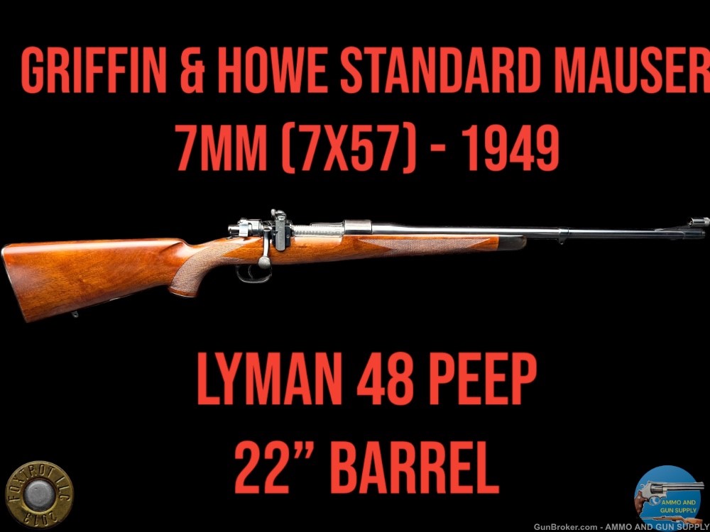GRIFFIN & HOWE #1958 7mm MAUSER STANDARD - 1949 - LYMAN 48 PEEP - BUY NOW! -img-0