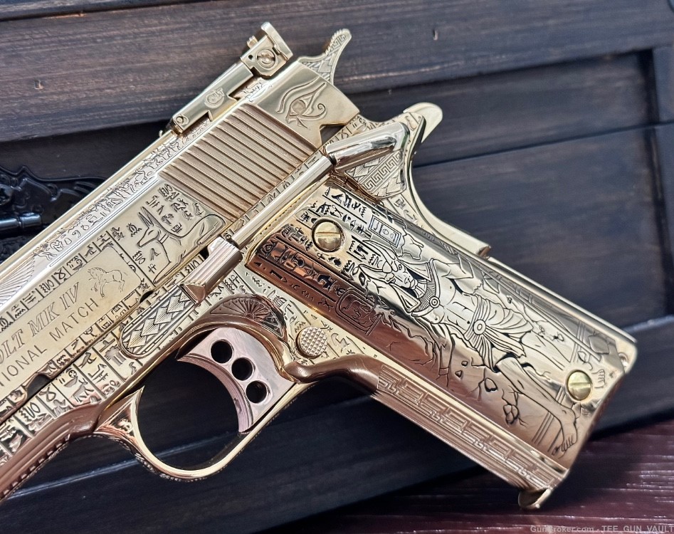 COLT CUSTOM 1911 COMP’D LIMITED EDITION “ANUBIS” 24k GOLD FULLY ENGRAVED -img-9