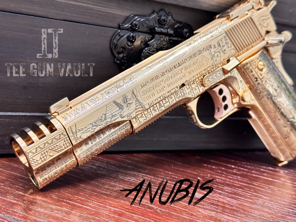 COLT CUSTOM 1911 COMP’D LIMITED EDITION “ANUBIS” 24k GOLD FULLY ENGRAVED -img-0